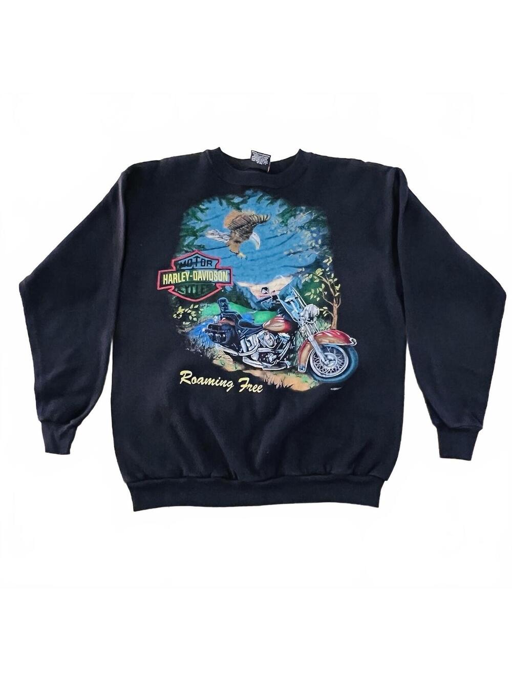 Vintage Harley Davidson Eagle Ride Free Biker Sweatshirt Black M USA 90s Faded